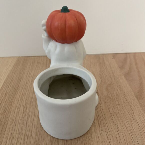 New Holland Floral Halloween Ghost Pumpkin Head Candle Holder Planter Ceramic - Picture 3 of 13